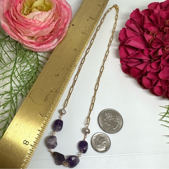 NEW⚜️Amethyst & Baroque Pearl Handmade Necklace - Picture 6 of 7